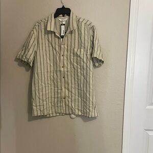 THE COMMONS TEXTURED WEAVE STRIPE COLLAR SHIRT GREEN-L